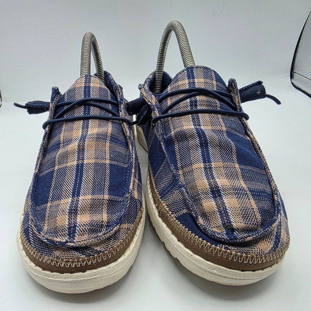 Hey Dude Wendy Tartan Blue Beige Womens Size 7 Shoes Casual Walking Comfort - Picture 2 of 13